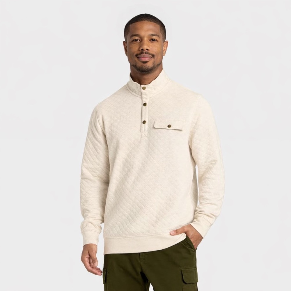 Goodfellow & Co Men's Comfort Wear Quilted 1/4 Snap Pullover Oatmeal Size XL
